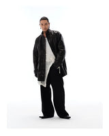 Men's Waist-cinched Mid-length Goatskin Jacket