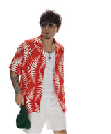 Red White Short Sleeve Cuban Shirt