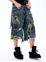 Street Style Splatter Ripped Cropped Pants