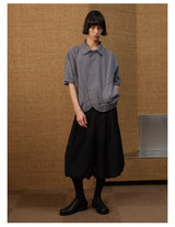 Dark Blue Striped Ruched Shirt