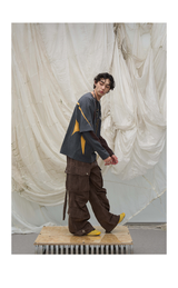 Washed Pleated Adjustable Strap Parachute Pants