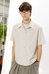 Men's Double-layered Short-sleeved Plaid Linen Shirt