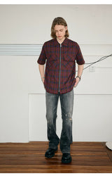 Men's Frayed Plaid Zip Short-sleeved Shirt