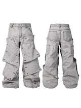 Detachable Deconstructed Knee Grey Denim Jeans