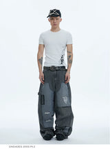 Distressed Striped Patchwork Baggy Work Pants