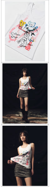Dark Bear Print Ribbed Tank Top