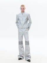 Multi-Zip Coated Moto Leather Flare Pants