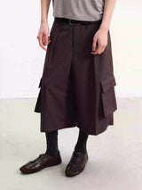 Straight Plaid Pleated Cargo Shorts