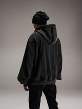 Black Loose Patchwork Zip Hoodie