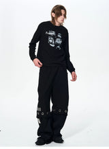 Men's Black Straight Two-In-One Riveted Sweatpants