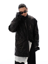 Men's Waist-cinched Mid-length Goatskin Jacket