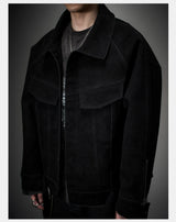 Oversized Raglan Suede Ribbon Jacket