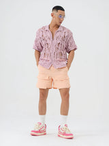 Peach Pink Multi-pocket Drawstring Beach Shorts
