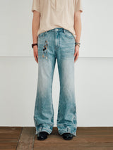 Men's Distressed Two-Way Zip Flared Jeans