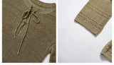 Deep V Cutout Lace-up Knit Top