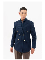 Men's Slim Striped Navy Blazer