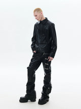 Zippered Flared Leather Casual Pants