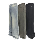 Tri-color Washed Straight Loose Jeans