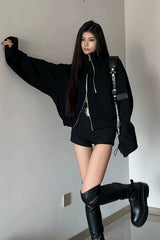 Asymmetric Zip Cropped Turtleneck Jacket