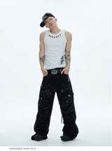 Fitted Cross Print Ribbed Tank Tops