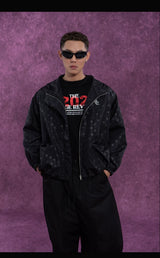 Black Polka Dot Hooded Windproof Jacket