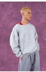 Men's Grey Red Patched Rivet Hoodies