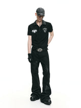 Biker Vintage Embroidered Leather Polo Shirts