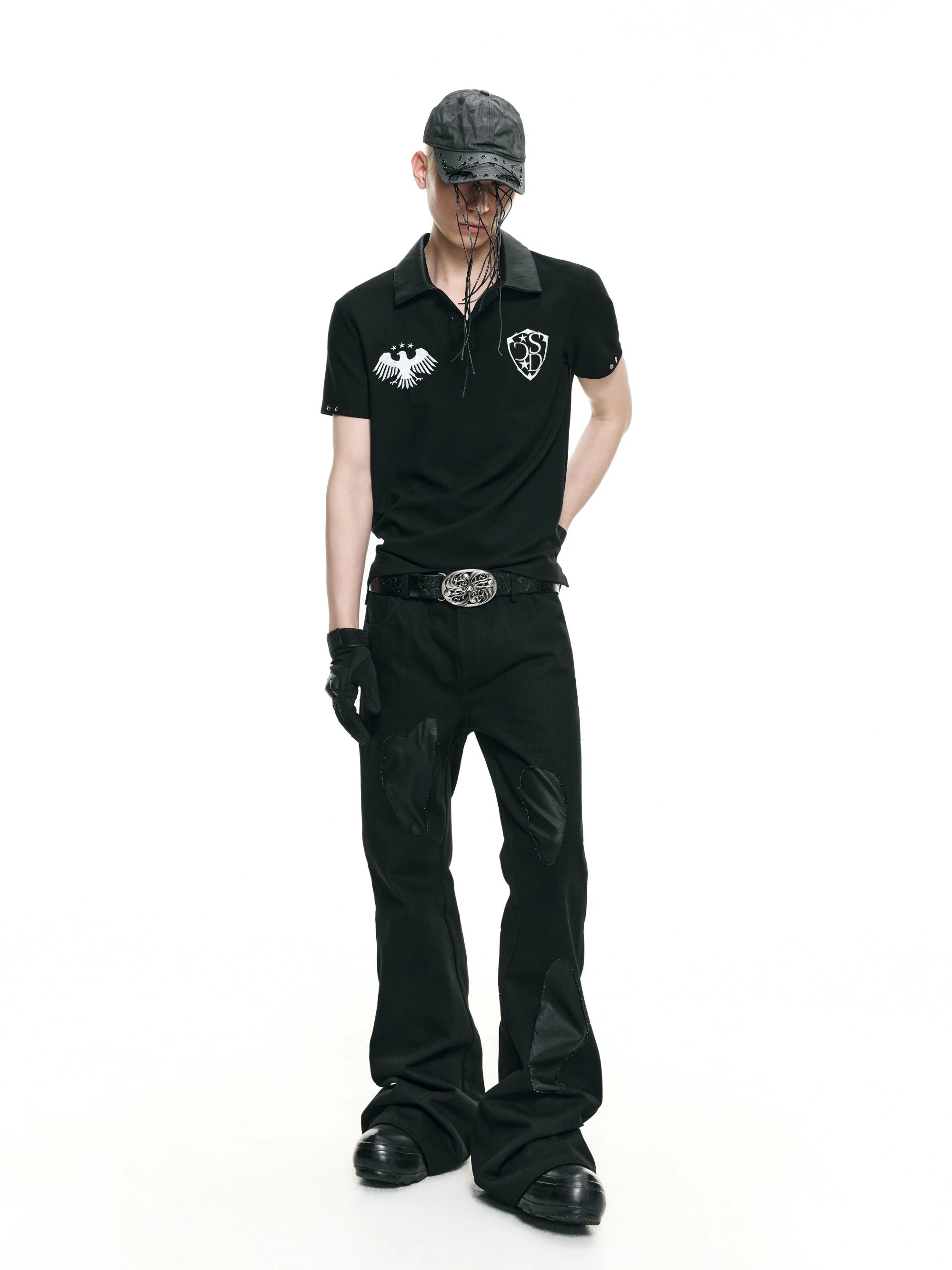 Biker Vintage Embroidered Leather Polo Shirts