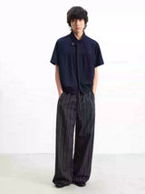 Tie-Front Striped Pleated Linen Pants