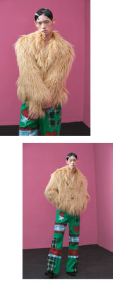 Vintage Y2K Fuzzy Leather Button Coat
