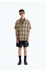 Loose Plaid Cotton Short Sleeve Shirt
