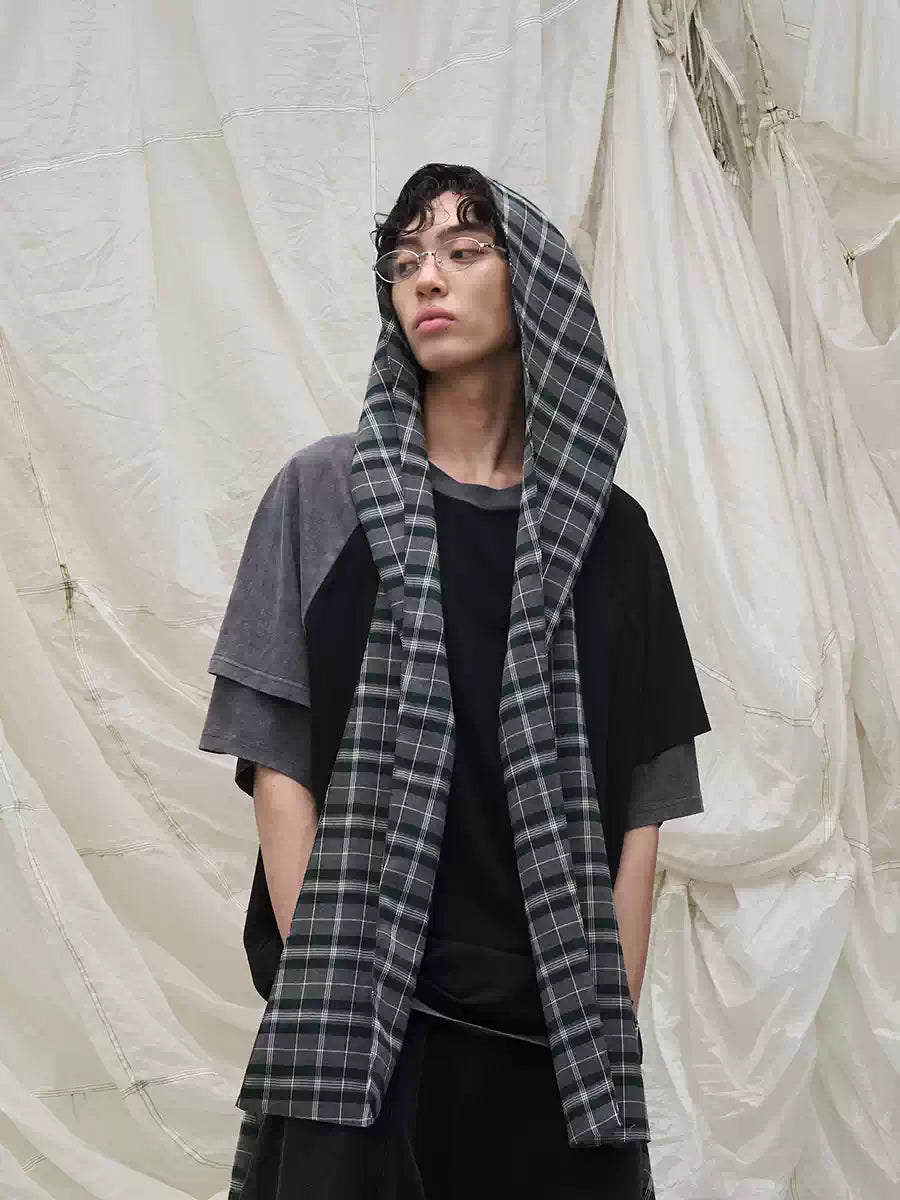Detachable Hood Color Block Washed Tee