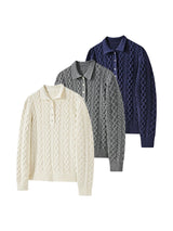 Men's Milk Cotton Cable Polo Sweater