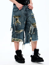 Street Style Splatter Ripped Cropped Pants