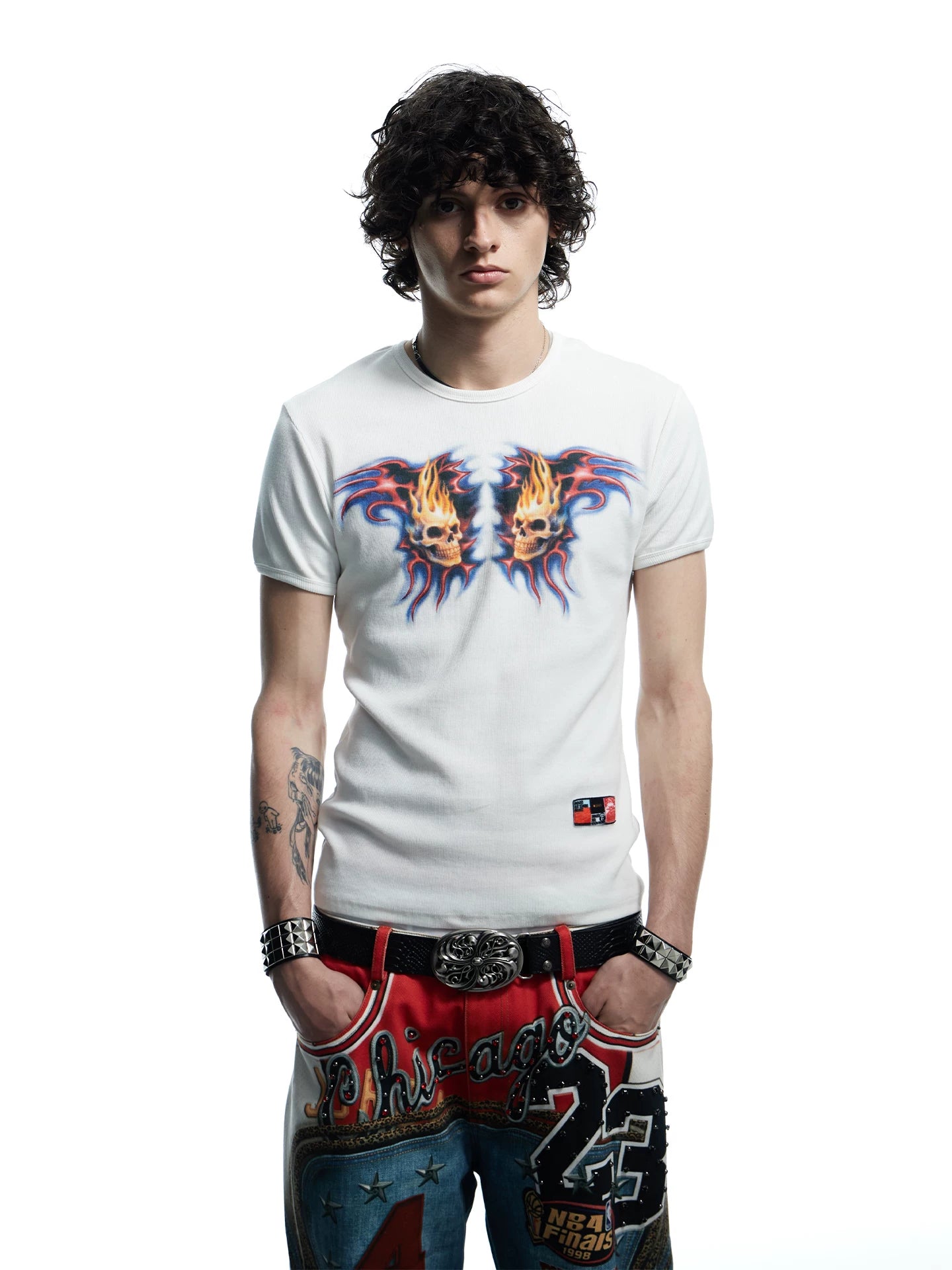 Skull Print Slim Ribbed Tee