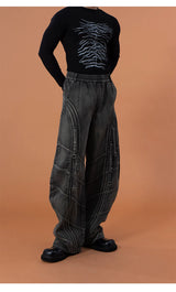 Men's Gray Curved Wide Leg Jeans