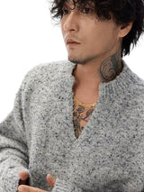 Unisex Grey V-Neck Boucle Sweater
