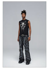 Fringed Ripped Washed Straight Jeans