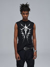 Stretchy Black Printed Ribbed Tank Top