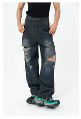 Black Ripped Distressed Wide Leg Jeans