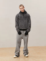 Men's Washed Frayed Collared Denim Jacket