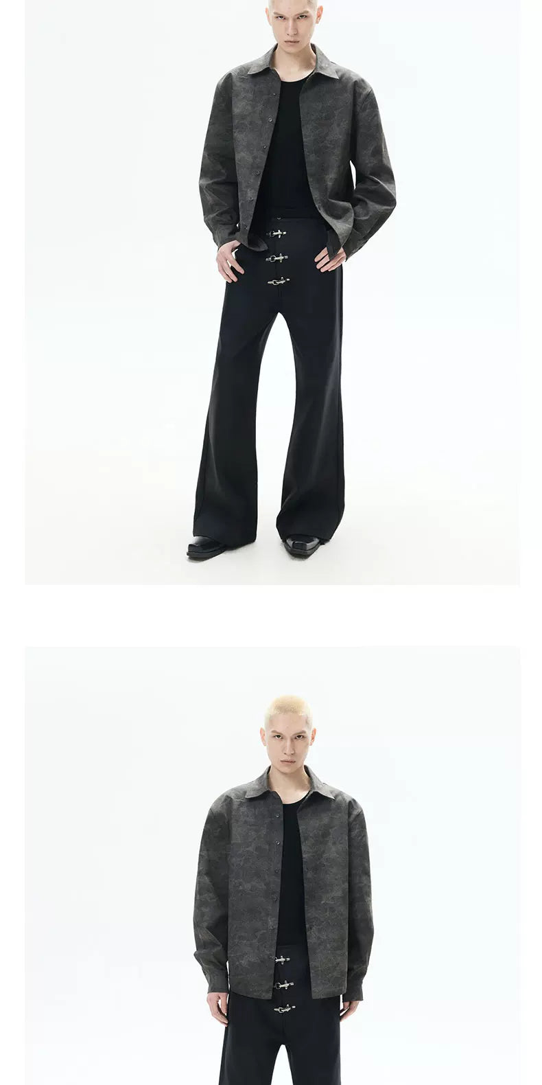 Asymmetrical Flare Waxed Jeans
