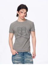 Men’s Striped Skull Print T-Shirt