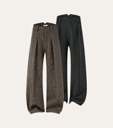 Wide Leg Pleated Wool Houndstooth Pants