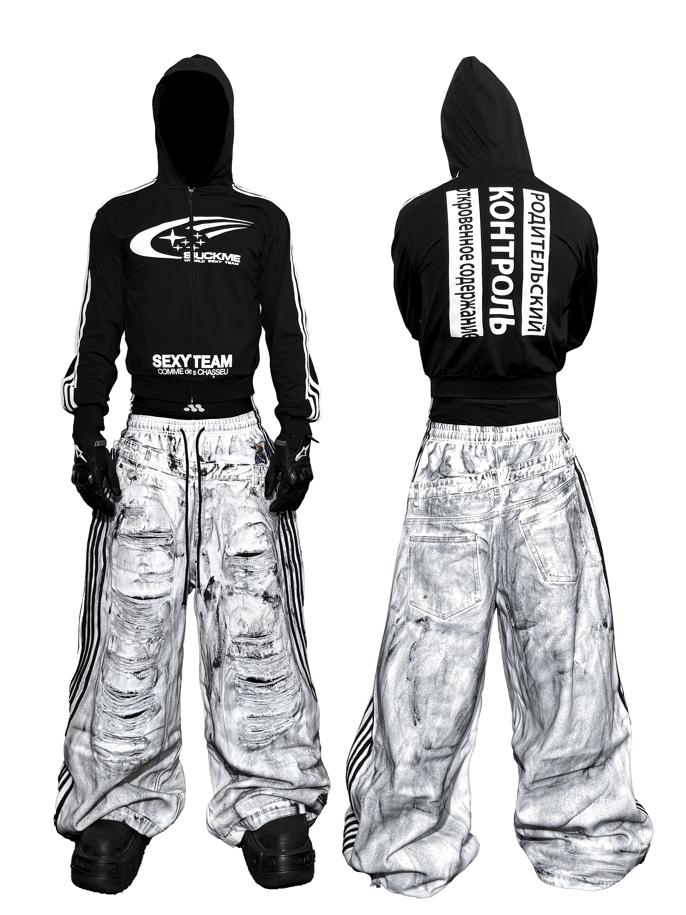 Wide Leg Two-In-One White Canvas Pants