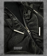 Black Loose Patchwork Zip Hoodie