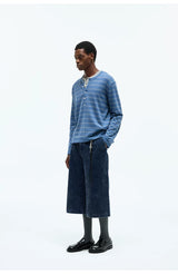Striped Henley Cotton Cashmere Sweater