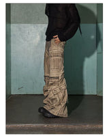 Distressed Drawstring Flare Cargo Pants