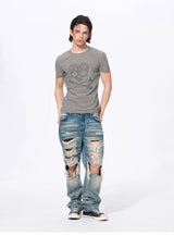 Men’s Striped Skull Print T-Shirt