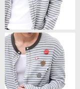 Striped Snap Button Couple Knit Cardigan